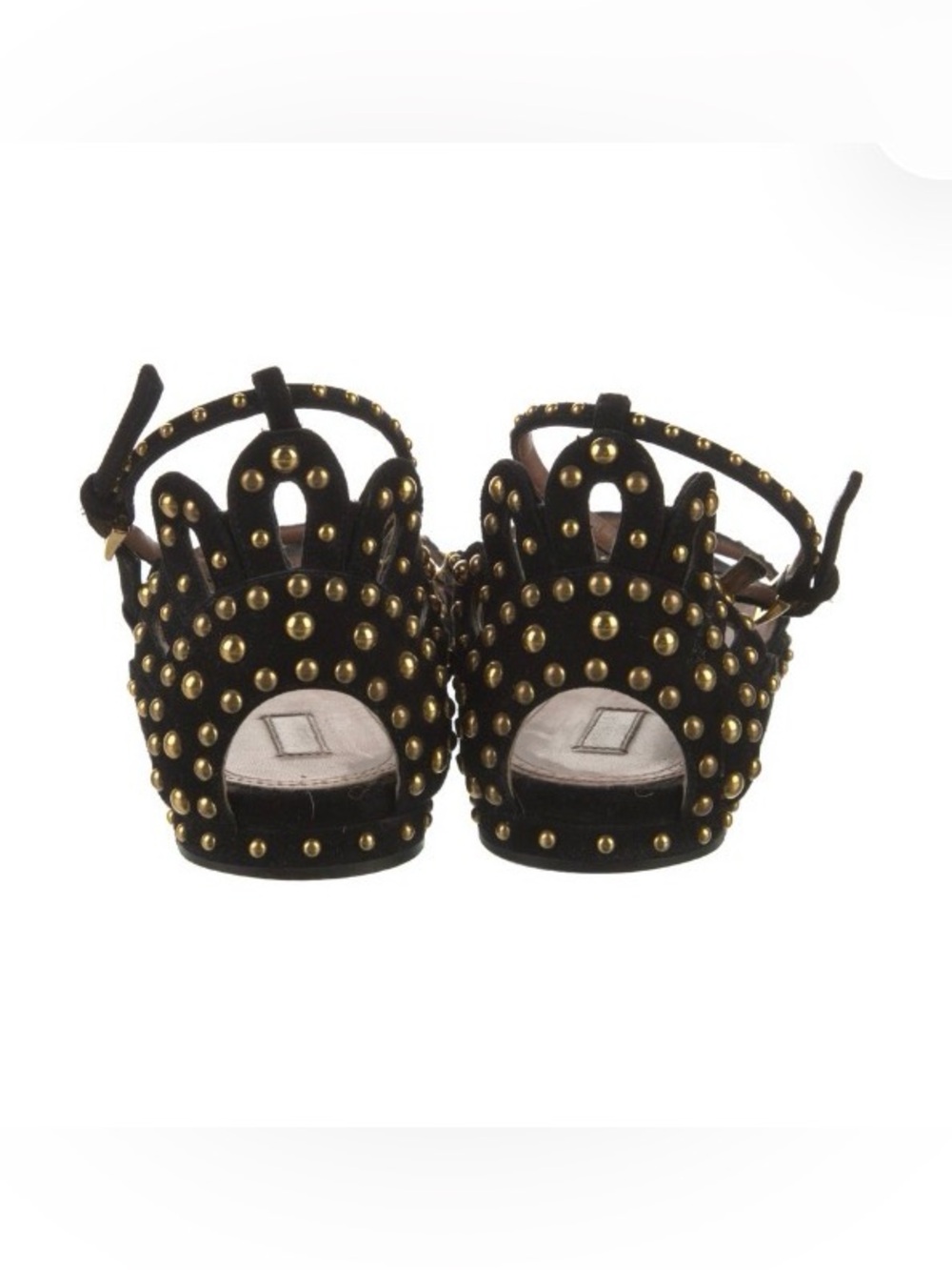 Alaia Black Suede Gold Studded Sandals